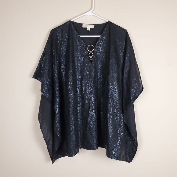 Michael Michael Kors Black Snake Print Flutter Blouse Size Small/Medium - Picture 1 of 8